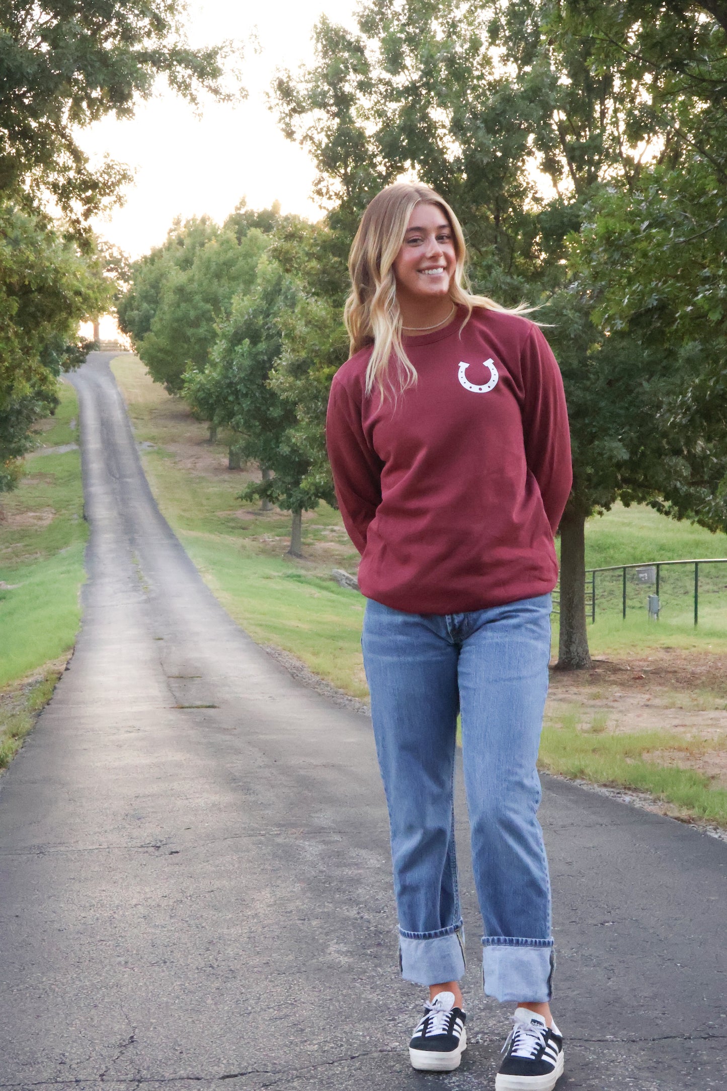 Ruby Buckle Red Horseshoe Crewneck