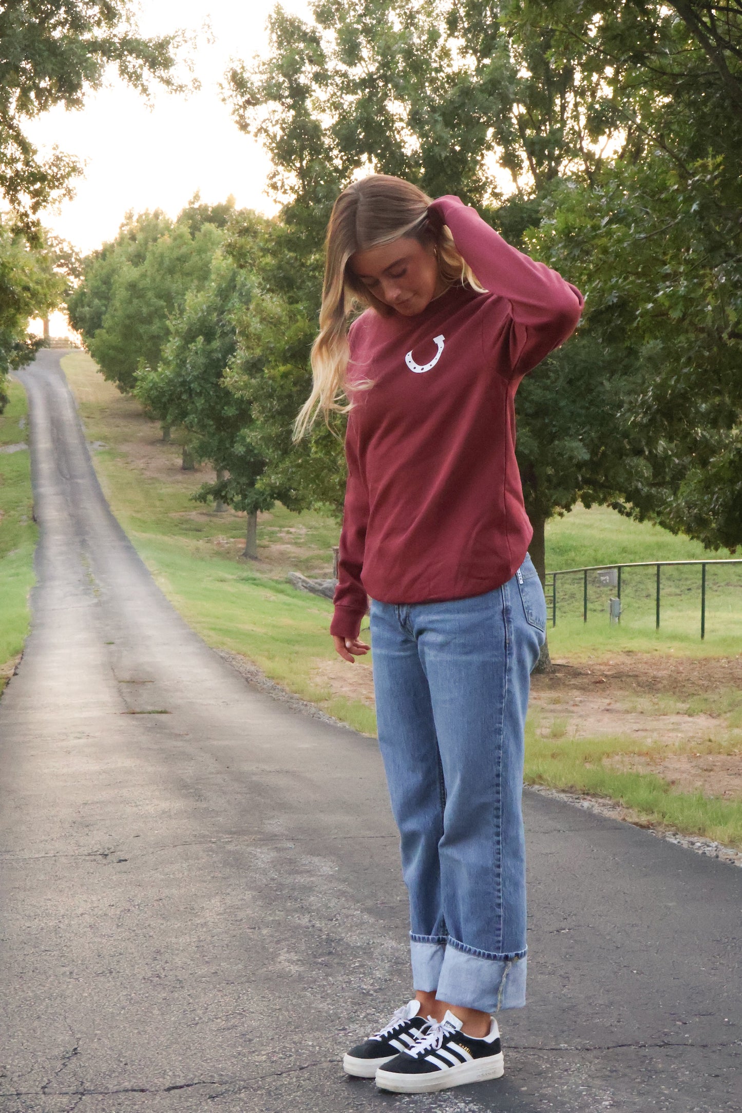 Ruby Buckle Red Horseshoe Crewneck