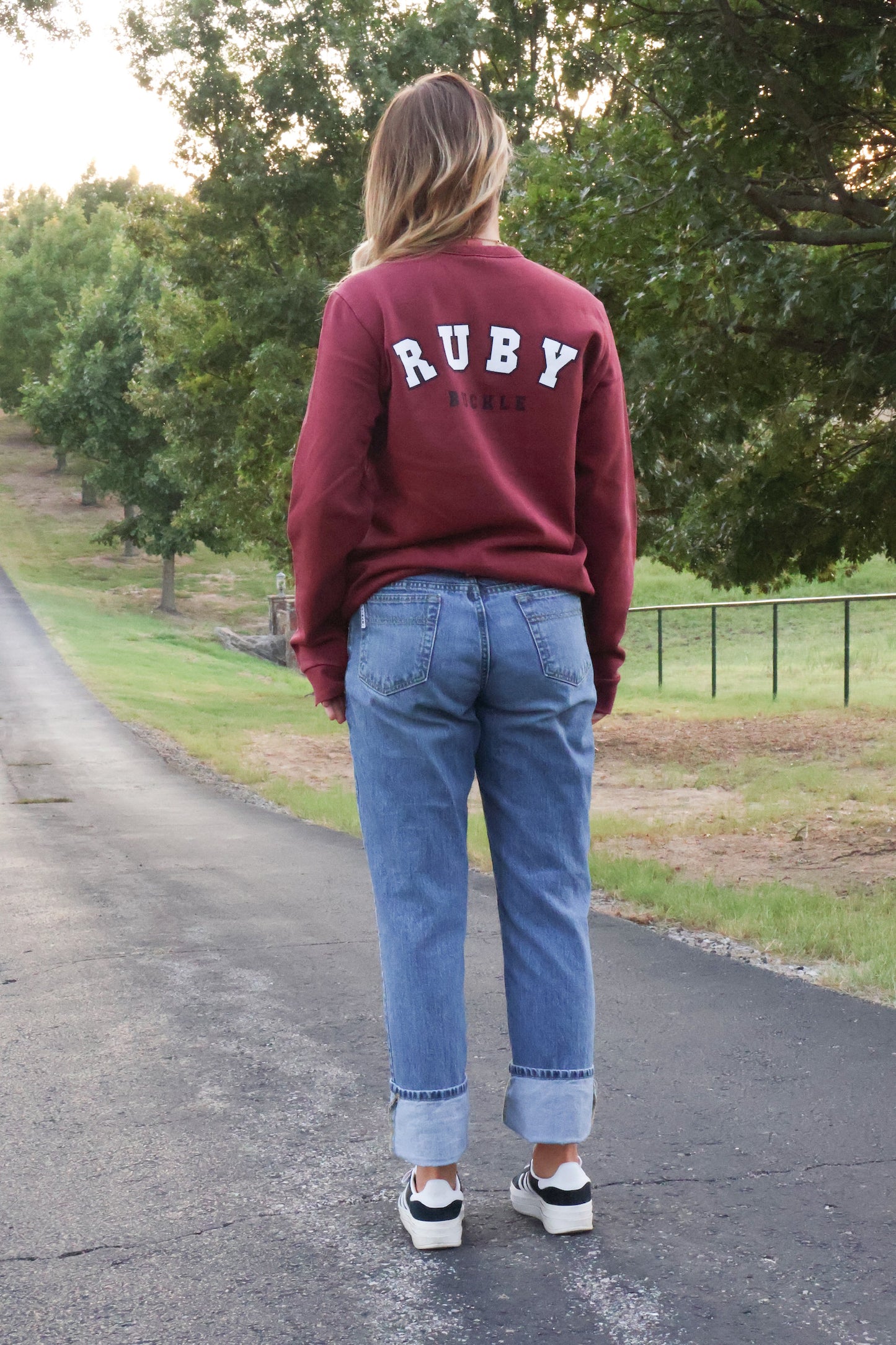 Ruby Buckle Red Horseshoe Crewneck