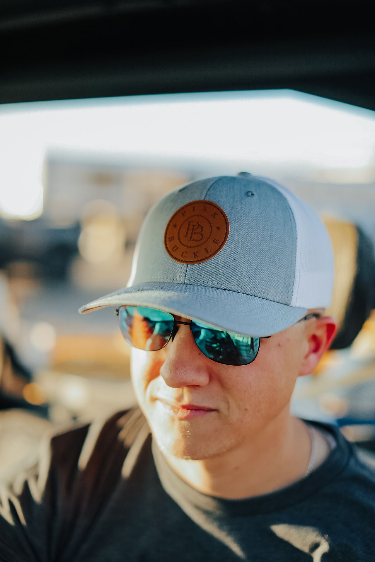 Hat- PB Grey Leather Patch Flex